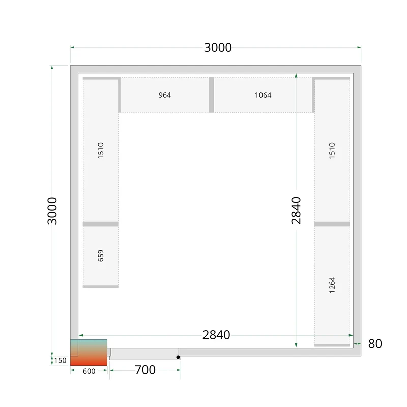 Panneaux de chambre froide 80 mm - TEFCOLD - CR-300X300X212-NF-44098