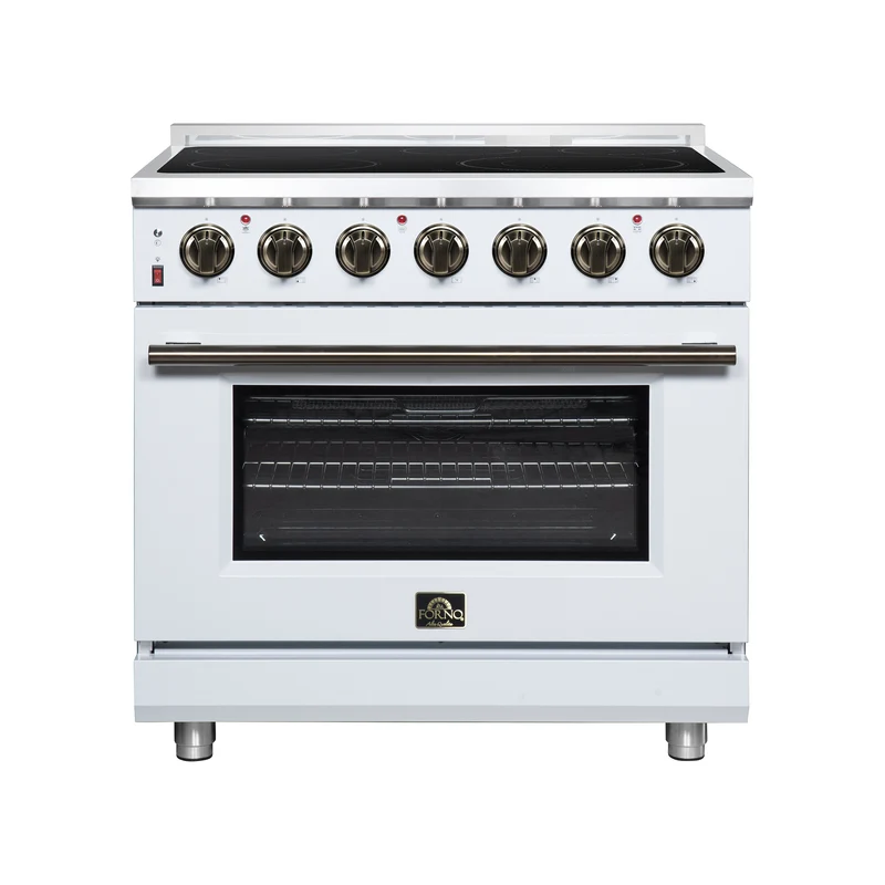 Massimo 36 Inch Freestanding Electric range, 5 radiant burners, 5.36 cf. True Convection oven, Air fryer kit, White