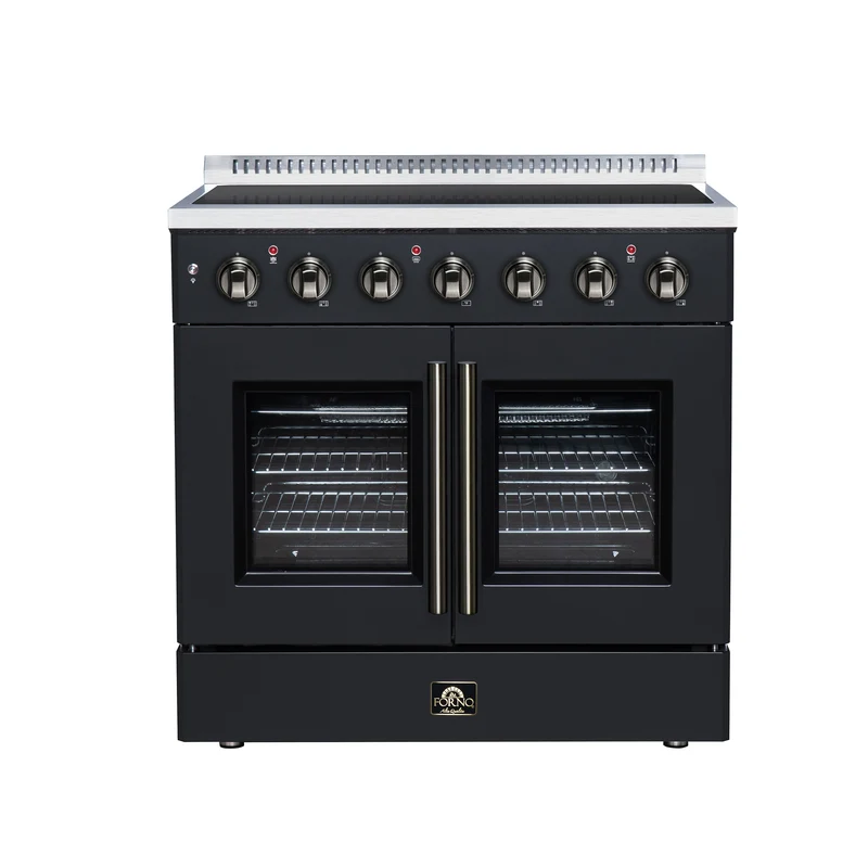 Galiano 36 Inch French Door Electric range, 5 radiant burners, 5.36 cf. True Convection oven, Air fryer kit, Black