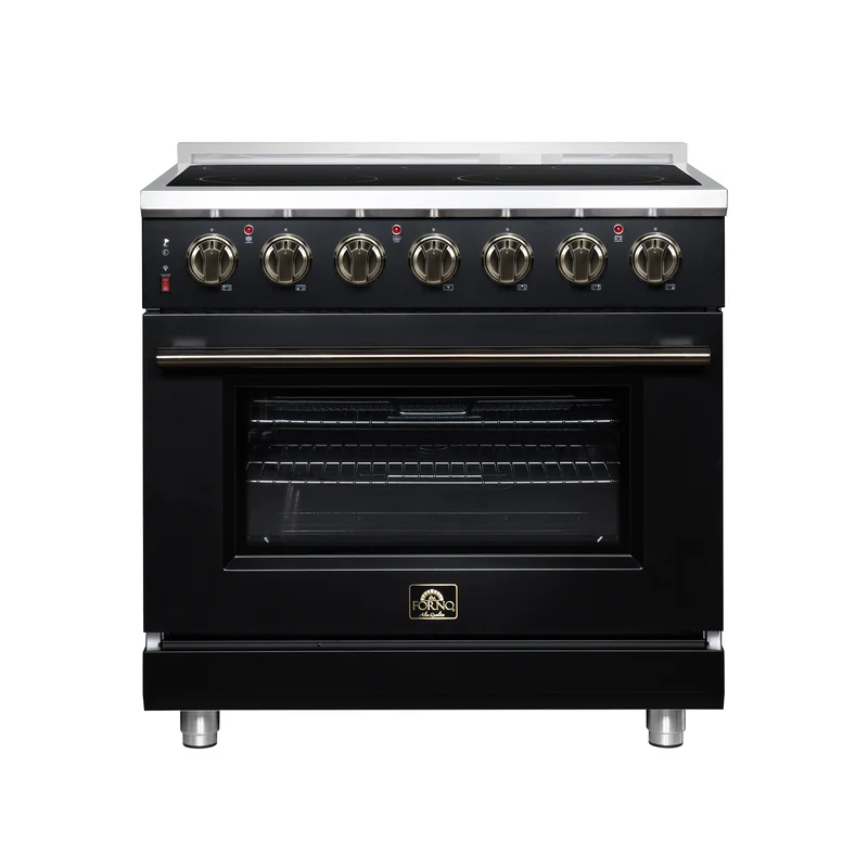 Massimo 36 Inch Freestanding Electric range, 5 radiant burners, 5.36 cf. True Convection oven, Air fryer kit, Black