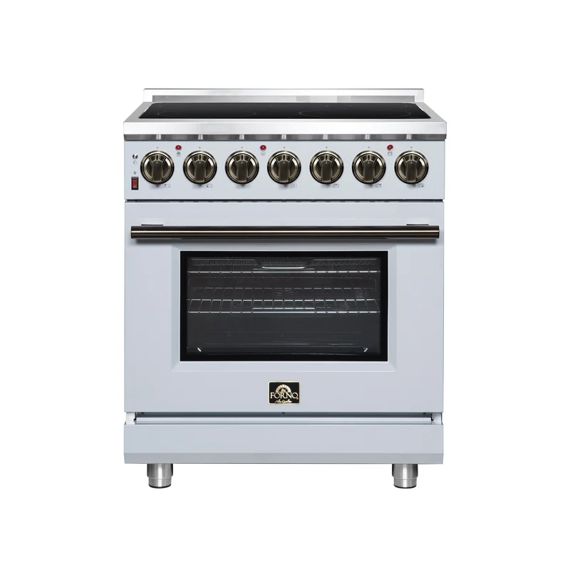 Massimo 30 Inch Freestanding Electric range, 5 radiant burners, 4.32 cf. True Convection oven, Air Fryer Kit, White