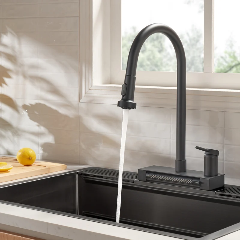 FORNO ACQUA 4 Function Waterfall Pull-Down Kitchen Faucet Black
