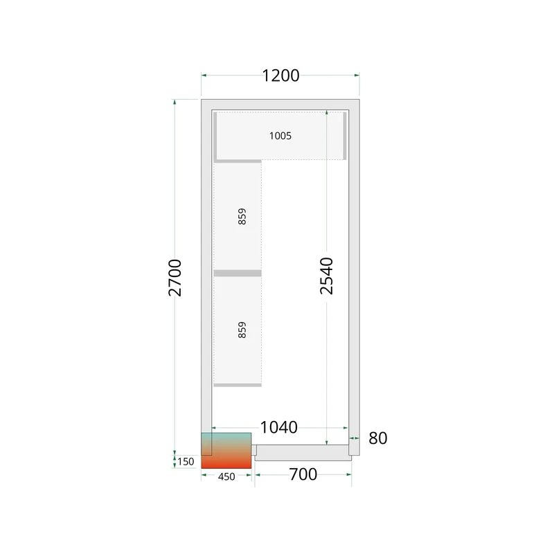 Panneaux de chambre froide 80 mm - TEFCOLD - CR-120X270X212-NF-44040
