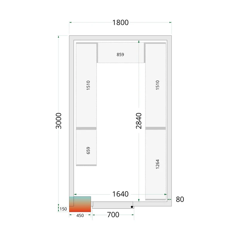 Panneaux de chambre froide 80 mm - TEFCOLD - CR-180X300X212-NF-44081