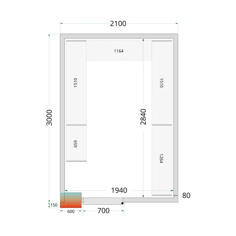 Panneaux de chambre froide 80 mm - TEFCOLD - CR-210X300X212-NF-44086