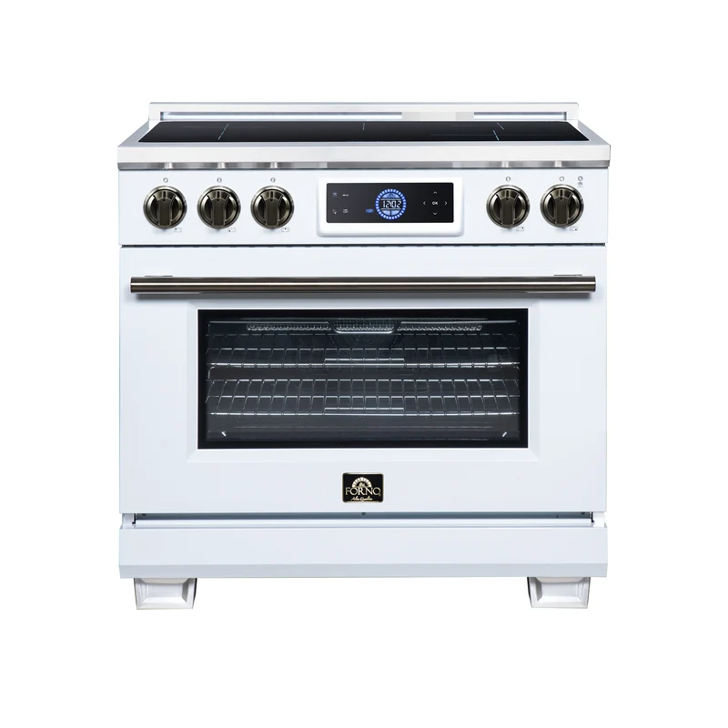 Maximus 36 Inch Induction Range, 10,900 Total Cooktop, 5.36 cf. True Convection Oven, Air Fryer, Air Sous Vide, White
