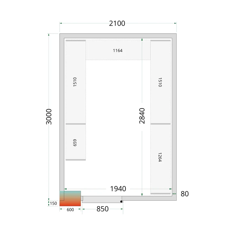 Panneaux de chambre froide 80 mm - CR-210X300X220-WD - TEFCOLD