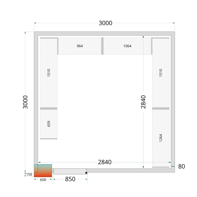 Panneaux de chambre froide 80 mm - CR-300X300X220-WD - TEFCOLD