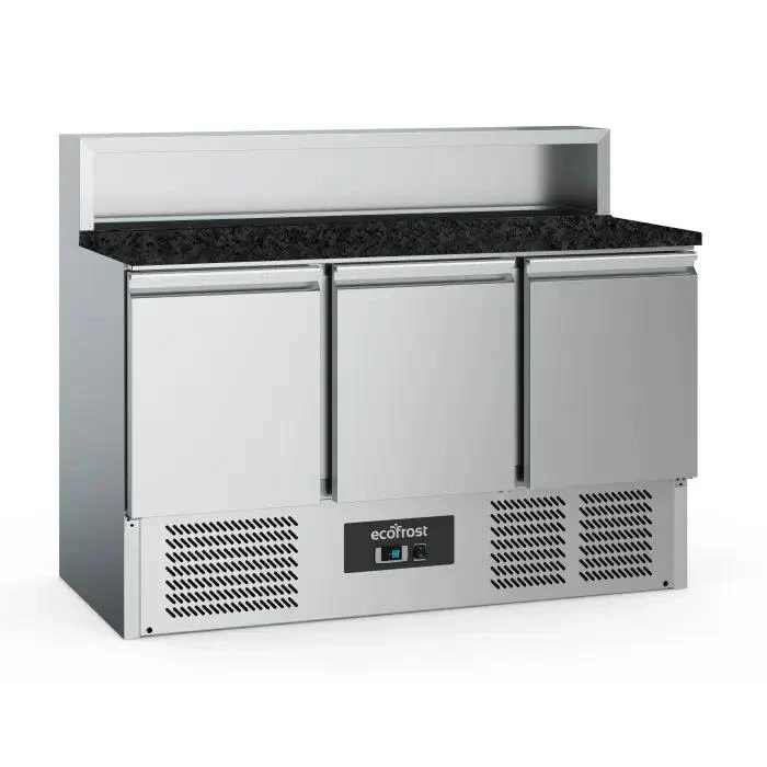 TABLE PRÉP POUR PIZZA 3 PORTES 8x1/6GN RÉCIPIENT GRANIT NOIR - 7950.5096 - Ecofrost