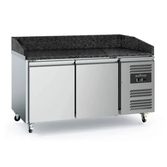 TABLE PRÉP POUR PIZZA 2 PORTES GRANIT NOIR - AVEC ROUES - 7950.5137 - Ecofrost