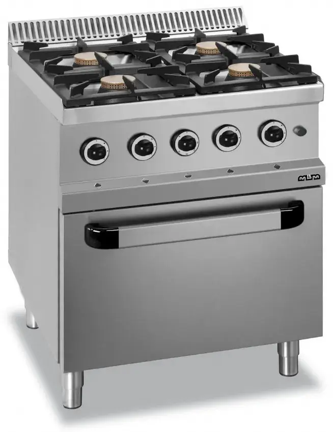 Fourneau professionnel a gaz 4 feux vif 7 kw sur four a gaz magristra plus 700 - MFB77FGXL - MBM