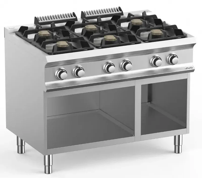 Fourneau professionnel a gaz 6 feux vif 7 kw sur sousbassment libre domina pro 700 - FB711AXL - MBM