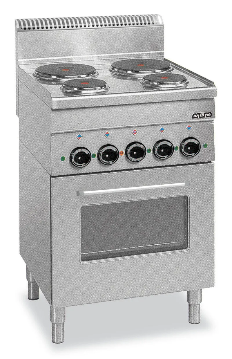 Fourneau 4 plaques Èlectriques, 1 four Èlectrique chaleur tournante et grill Èlectrique, vitrage MINIMA 600 E4F6 MBM thermique double
