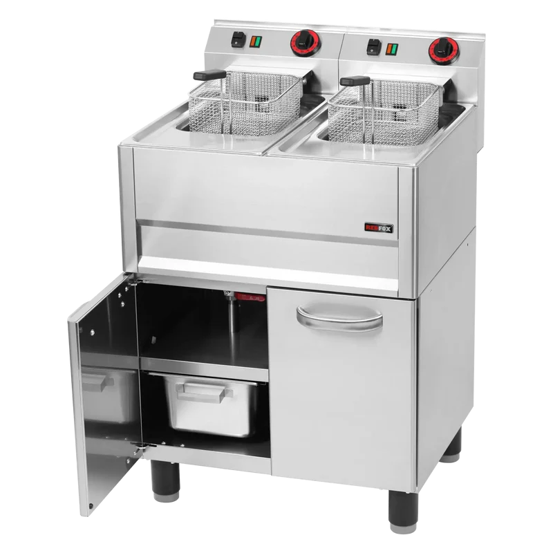 Friteuse électrique double 0,77 kW/l, 13+13 l avec soubassement 400 V | REDFOX - FE 61/13 ELT