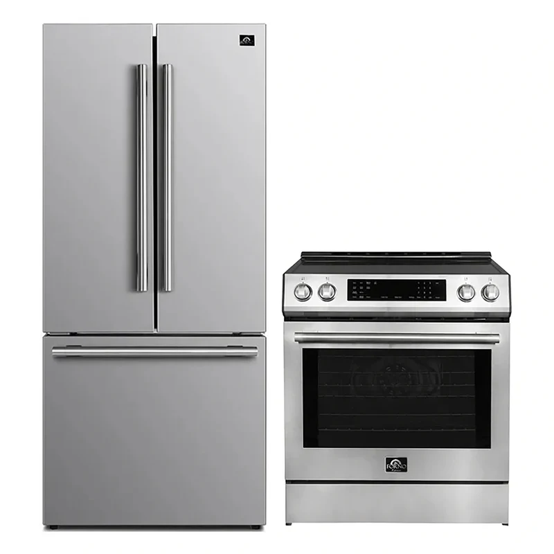 FORNO 2-Piece SS Kitchen Bundle - 30" Induction Range and 31" Bottom Freezer Refrigerator