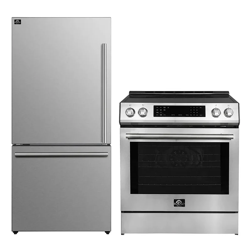 FORNO 2-Piece SS Kitchen Bundle - 30" Induction Range and 31" Bottom Freezer Refrigerator