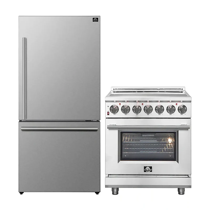 FORNO 2-Piece SS Kitchen Bundle - 30" Electric Range and 31" Bottom Freezer Refrigerator