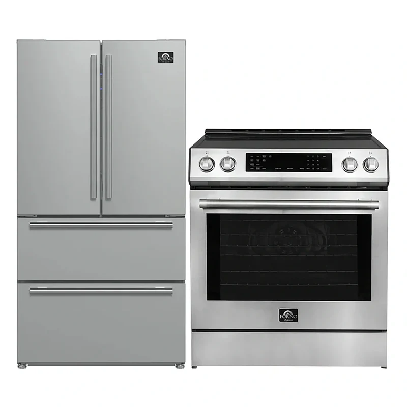 FORNO 2-Piece SS Kitchen Bundle - 30" Induction Range and 36" Bottom Freezer Refrigerator