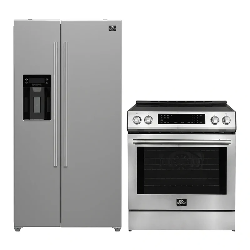FORNO 2-Piece SS Kitchen Bundle - 30" Induction Range and 36" Bottom Freezer Refrigerator