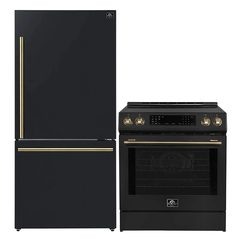 FORNO 2-Piece Black Kitchen Bundle - 30" Induction Range and 31" Bottom Freezer Refrigerator