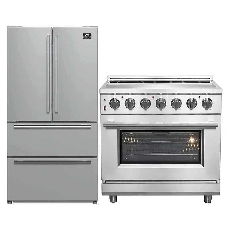 FORNO 2-Piece SS Kitchen Bundle - 36" Electric Range and 36" Bottom Freezer Refrigerator