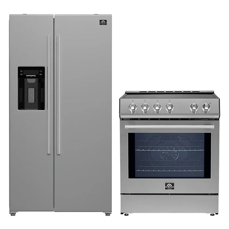 FORNO 2-Piece SS Kitchen Bundle - 30" Induction Range and 36" Bottom Freezer Refrigerator