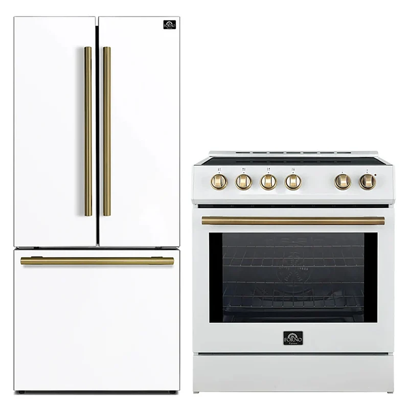 FORNO 2-Piece White Kitchen Bundle - 30" Induction Range and 31" Bottom Freezer Refrigerator