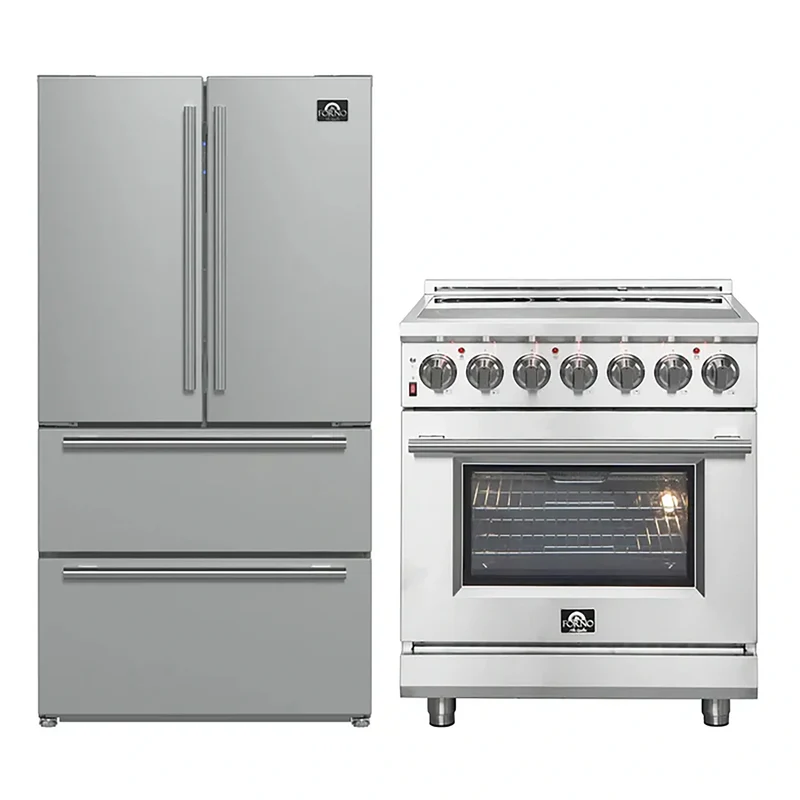 FORNO 2-Piece SS Kitchen Bundle - 30" Electric Range and 36" Bottom Freezer Refrigerator