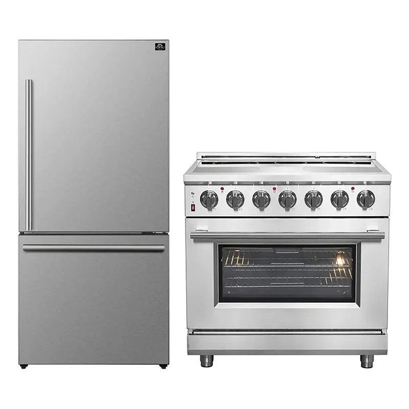 FORNO 2-Piece SS Kitchen Bundle - 36" Electric Range and 31" Bottom Freezer Refrigerator