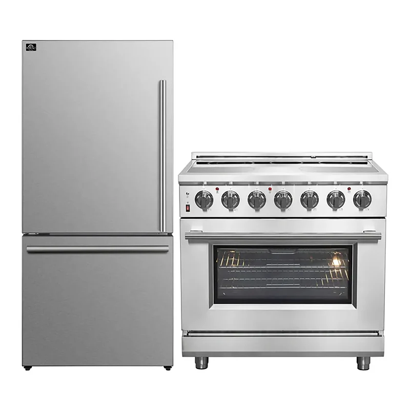 FORNO 2-Piece SS Kitchen Bundle - 36" Electric Range and 31" Bottom Freezer Refrigerator