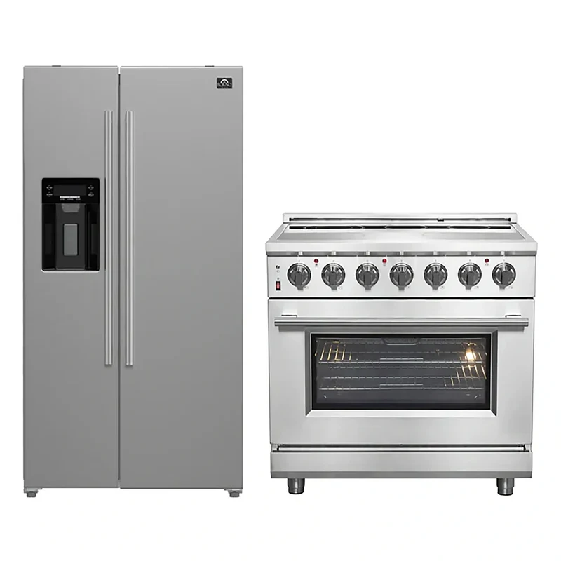 FORNO 2-Piece SS Kitchen Bundle - 36" Electric Range and 36" Bottom Freezer Refrigerator