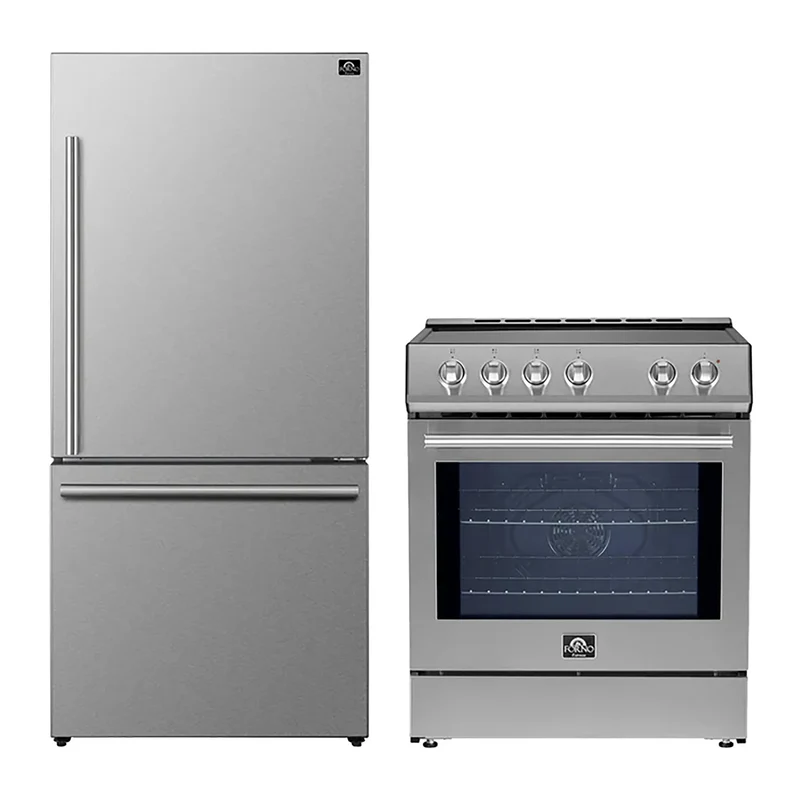FORNO 2-Piece SS Kitchen Bundle - 30" Induction Range and 31" Bottom Freezer Refrigerator
