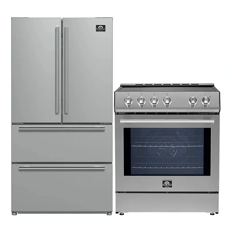 FORNO 2-Piece SS Kitchen Bundle - 30" Induction Range and 36" Bottom Freezer Refrigerator