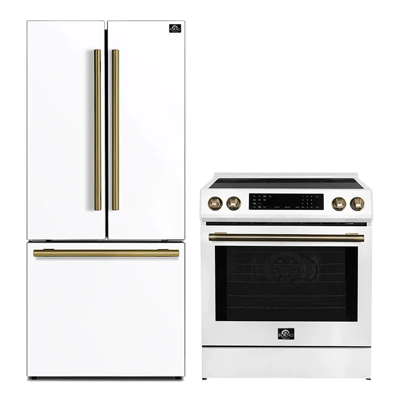FORNO 2-Piece White Kitchen Bundle - 30" Induction Range and 31" Bottom Freezer Refrigerator