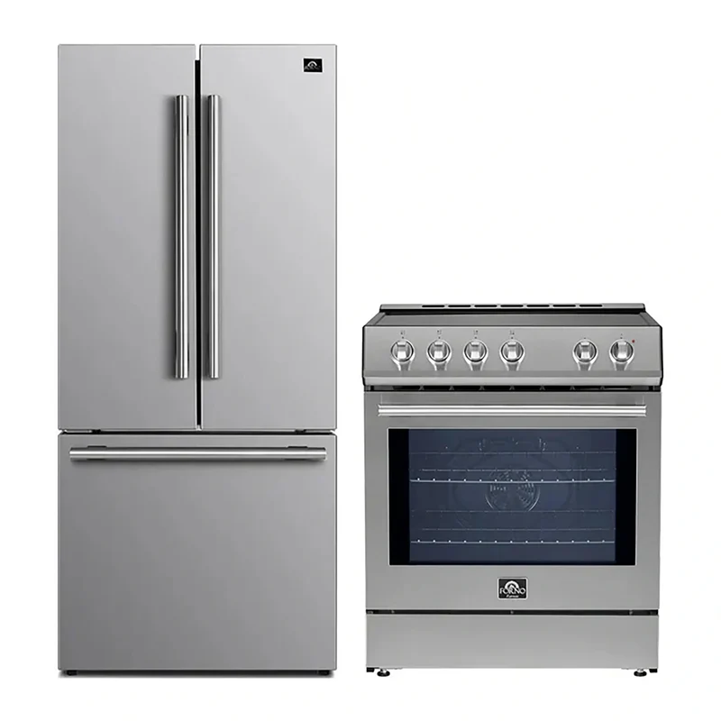 FORNO 2-Piece SS Kitchen Bundle - 30" Induction Range and 31" Bottom Freezer Refrigerator