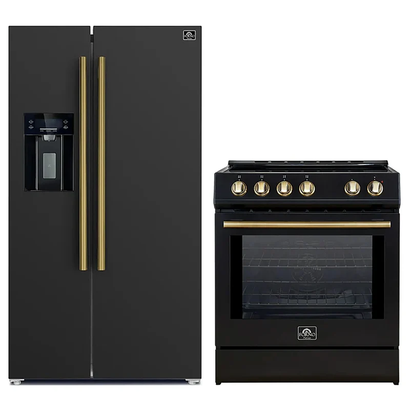 FORNO 2-Piece Black Kitchen Bundle - 30" Induction Range and 36" Bottom Freezer Refrigerator