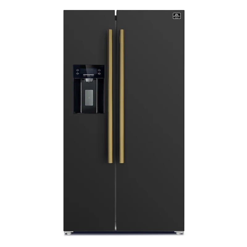 Forno Salerno Espresso 36-Inch Black Side-by-Side Refrigerator, 20 Cu. Ft., Frost-Free, Ice & Water Dispenser, ENERGY STAR Certified