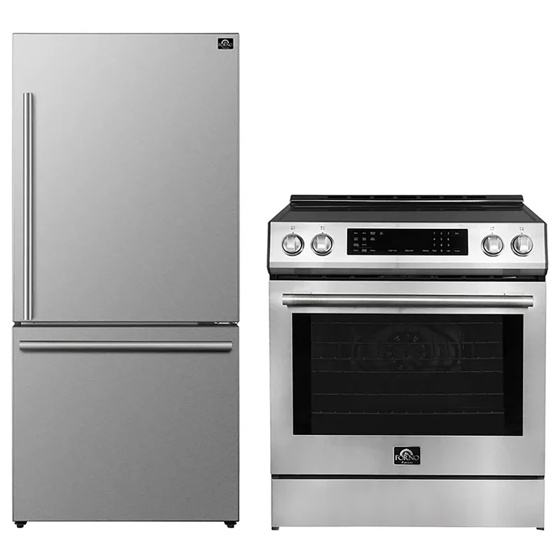 FORNO 2-Piece SS Kitchen Bundle - 30" Induction Range and 31" Bottom Freezer Refrigerator
