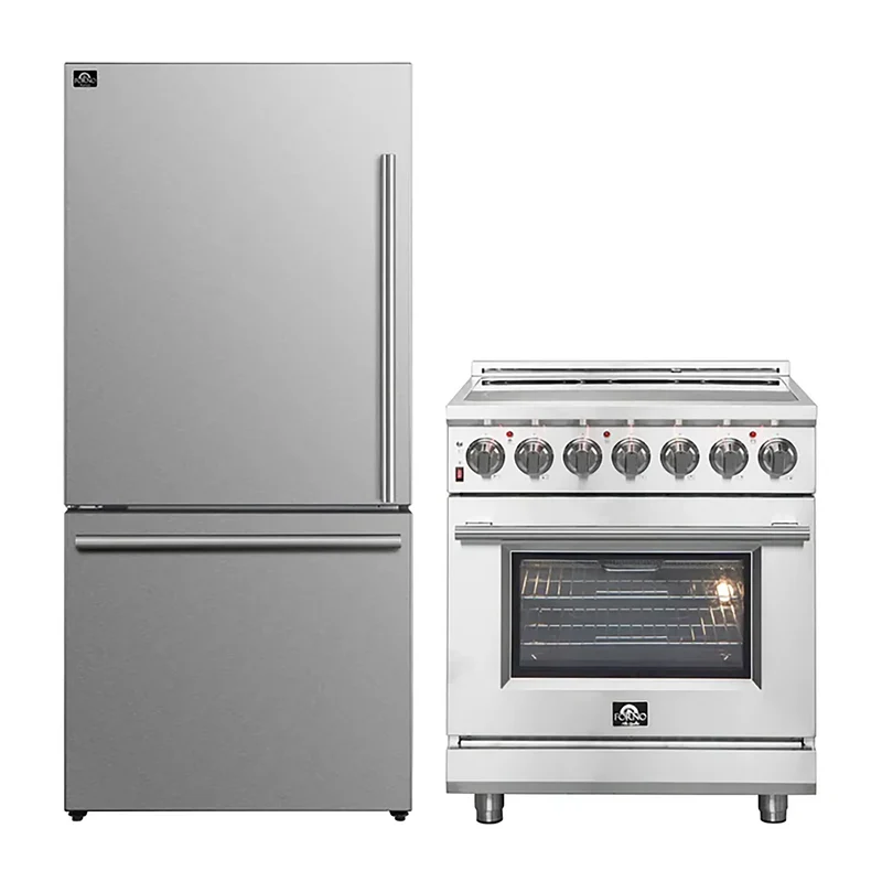 FORNO 2-Piece SS Kitchen Bundle - 30" Electric Range and 31" Bottom Freezer Refrigerator