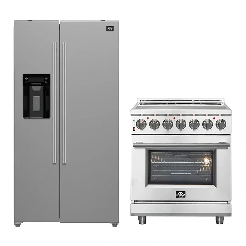 FORNO 2-Piece SS Kitchen Bundle - 30" Electric Range and 36" Bottom Freezer Refrigerator