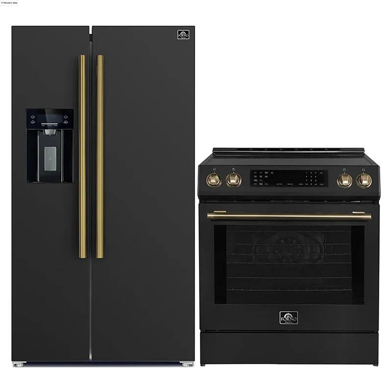 FORNO 2-Piece Black Kitchen Bundle - 30" Induction Range and 36" Bottom Freezer Refrigerator
