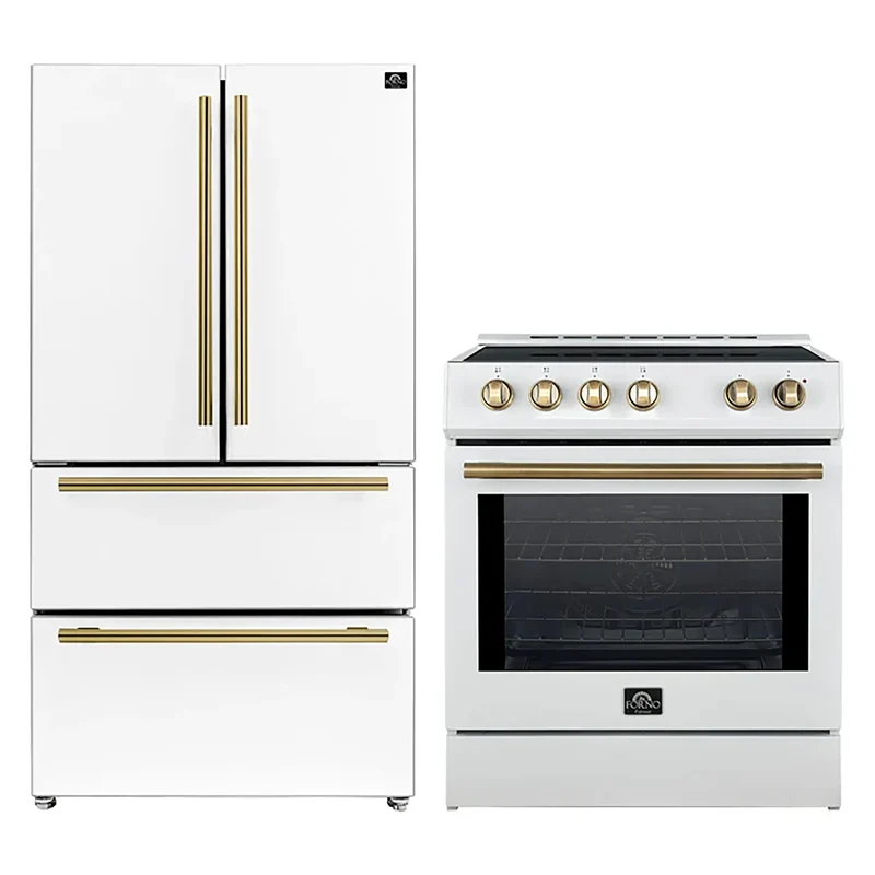 FORNO 2-Piece White Kitchen Bundle - 30" Induction Range and 36" Bottom Freezer Refrigerator