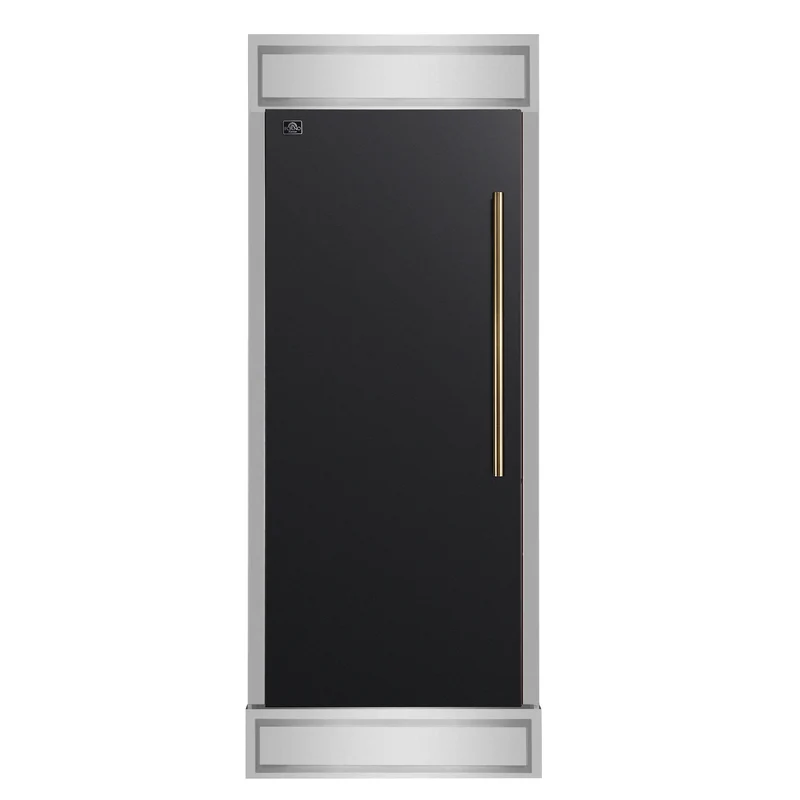 Forno Maderno 28-Inch Built-In Convertible Refrigerator in Black with Antique Brass, 13.6 cu.ft, Left Swing, Decorative Grill, ENERGY STAR Certified