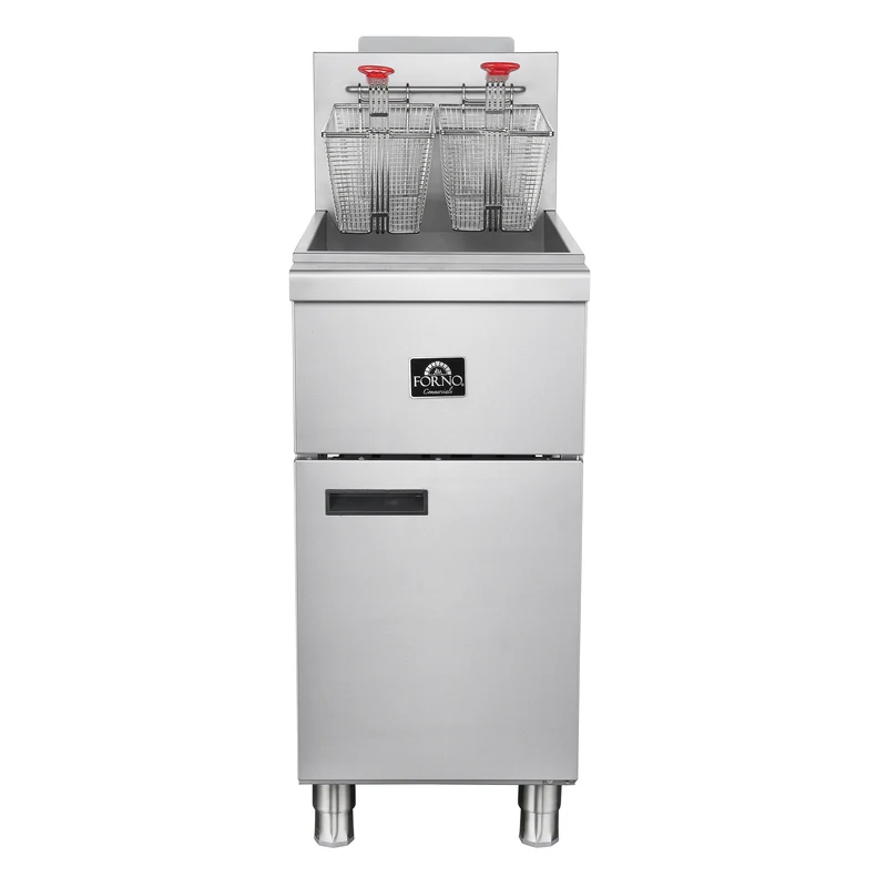 Forno Commerciale Natural Gas Deep Fryer, 3 Burners 90,000 BTU, 40 lbs, Millivolt Control