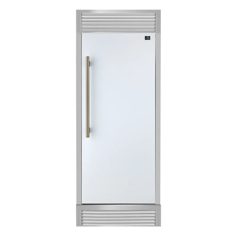 Forno Maderno 28-Inch Built-In Convertible Refrigerator in White with Antique Brass Handle, 13.6 cu.ft. Right Swing with Decorative Trim - 32-Inch Wide