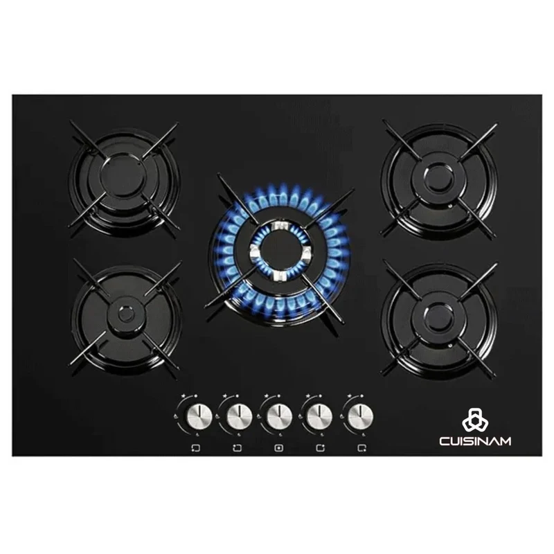 PLAQUE ENCAST.CUISINAM 5FG WOK 70CM SUP.ALU NOIR VITREE