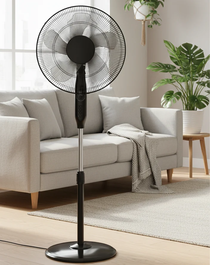 EVOLU VENTILATEUR SUR PIED RONDS 5 PALES 3 VIT 18P (45CM) NOIR MAT