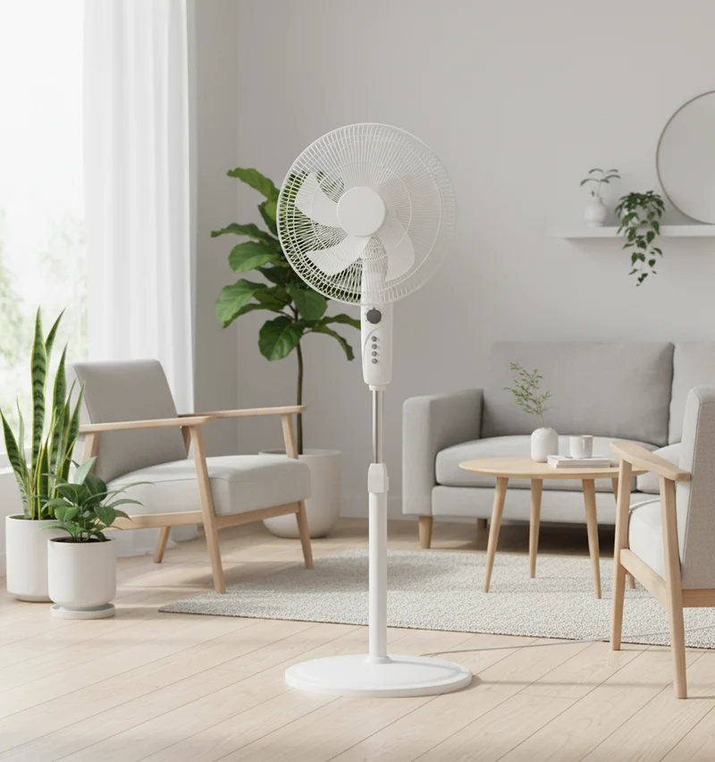 EVOLU VENTILATEUR SUR PIED RONDS 5 PALES 3 VIT 18P ( 45CM ) BLANC MAT