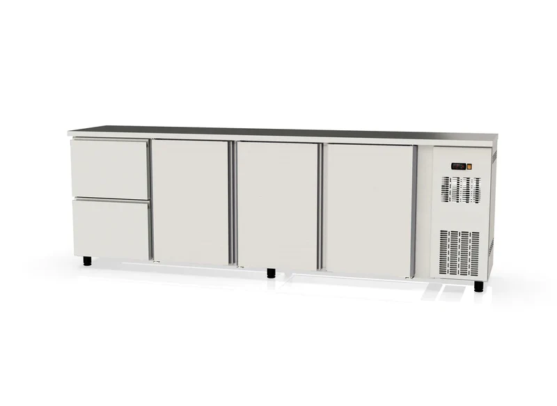 Table réfrigérée de bar Coreco PROFI 3/2 en acier inoxydable avec 3 portes et 2 tiroirs