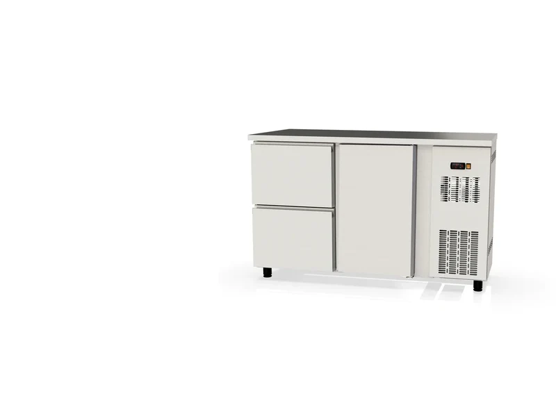 Table réfrigérée de bar Coreco PROFI 1/2 en acier inoxydable avec 1 porte et 2 tiroirs